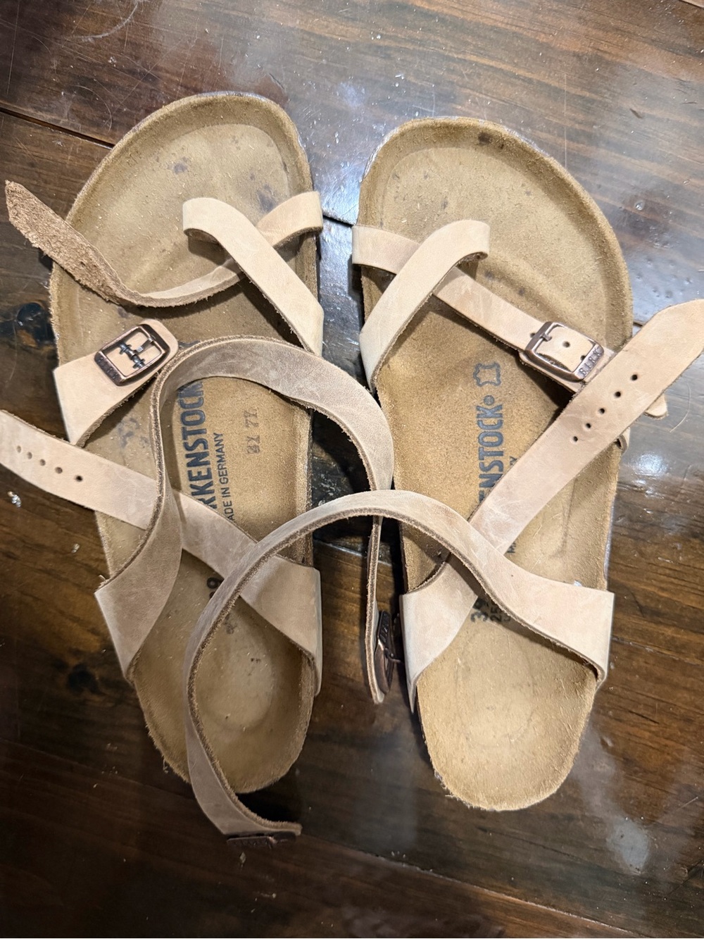 Birkenstock Women's Beige Cross-Strap Suede Sandals